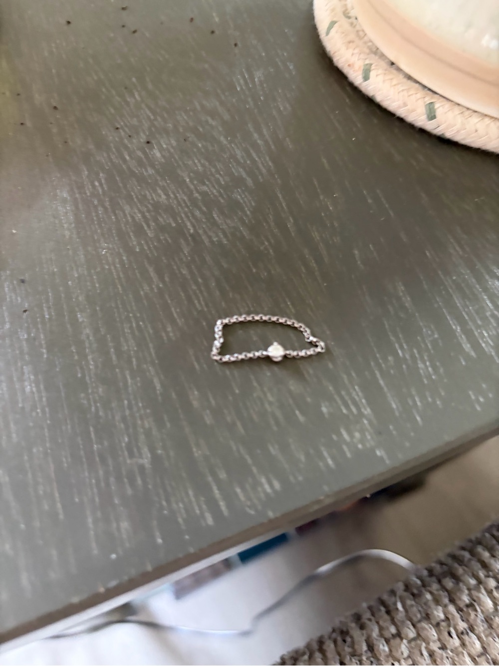 Delicate Silver Chain Pinky Ring with Single diamond accent